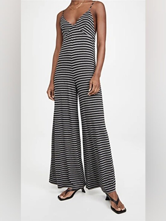 Norma Kamali Pants - NORMA KAMALI Slip Striped Stretch-jersey Jumpsuit In Black/grey